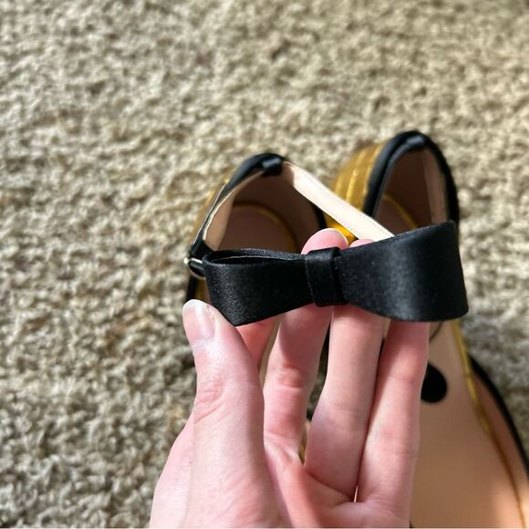 J. Crew Millie Bow Ankle Strap Heels in Metallic Croc Embossed Leather Gold 10 - Picture 9 of 12